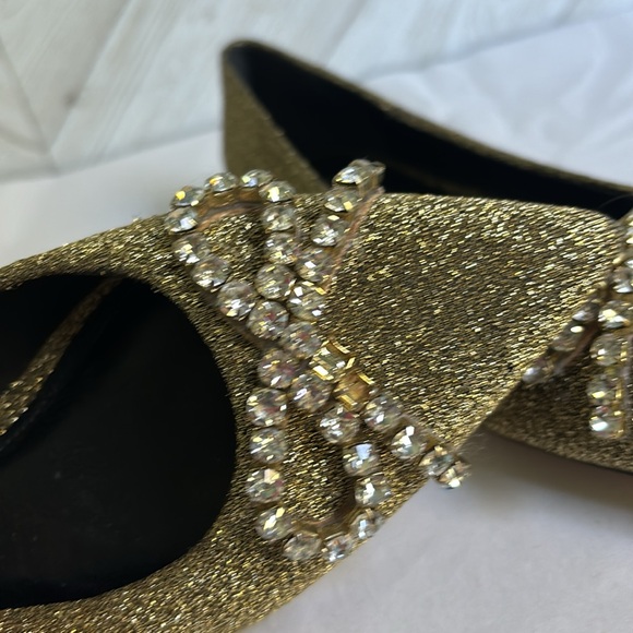 Larroudé Lee Crystal-embellished Gold Flats Size 37 - Picture 9 of 11